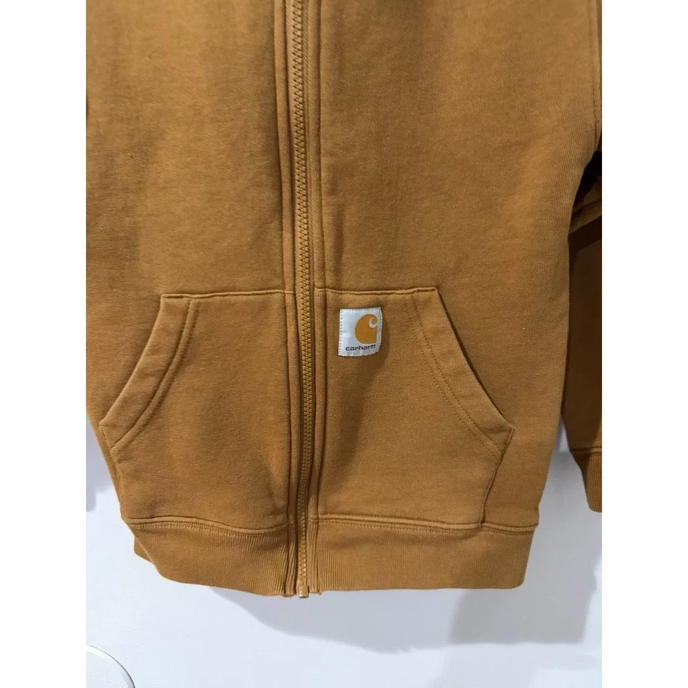 Carhartt Boys Brown Full Zip Hooded Hoodie w/ Pockets Logo Size S 8-9. 1